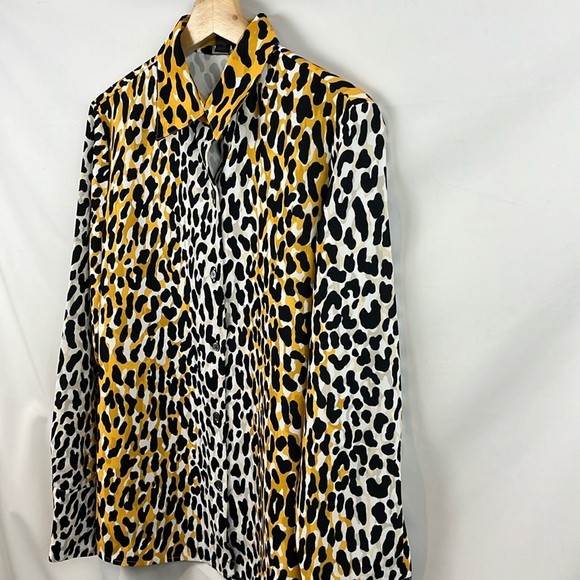 St John Collection Satin Back Leopard Print Black Gold Shirt Blouse Top Size M - Picture 8 of 12